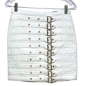 Missguided White Denim Buckled Mini Skirt Womens 4 Grunge Baddie Moto Whimsigoth